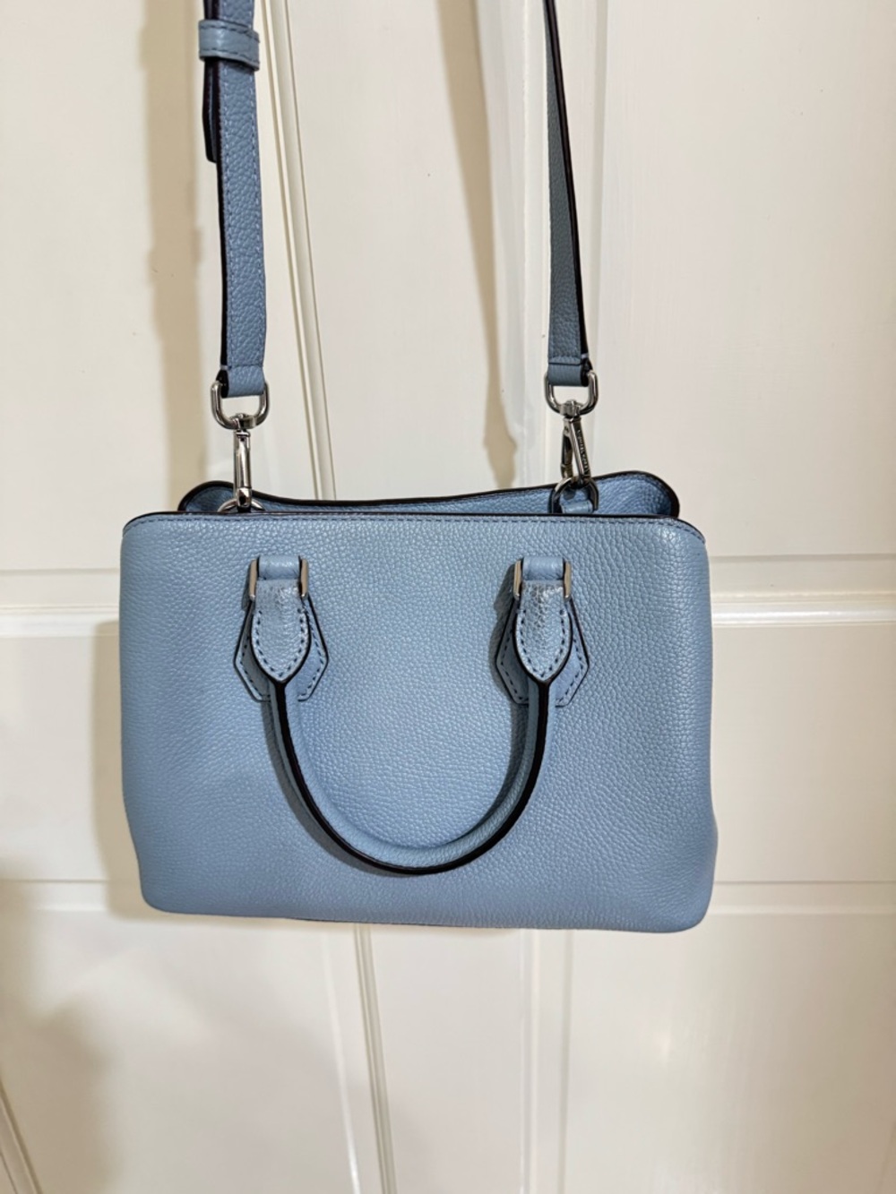 MICHAEL KORS Medium Pebbled Saffiano Leather Satchel in Light Blue - Picture 6 of 11